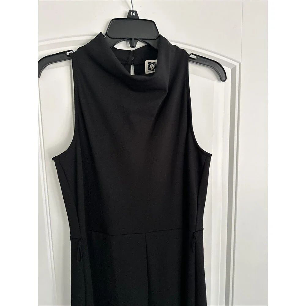 Anne Klein Women's Trendy Chic Cowlneck Wide-Leg Jumpsuit Deep Black 6 (NO BELT)